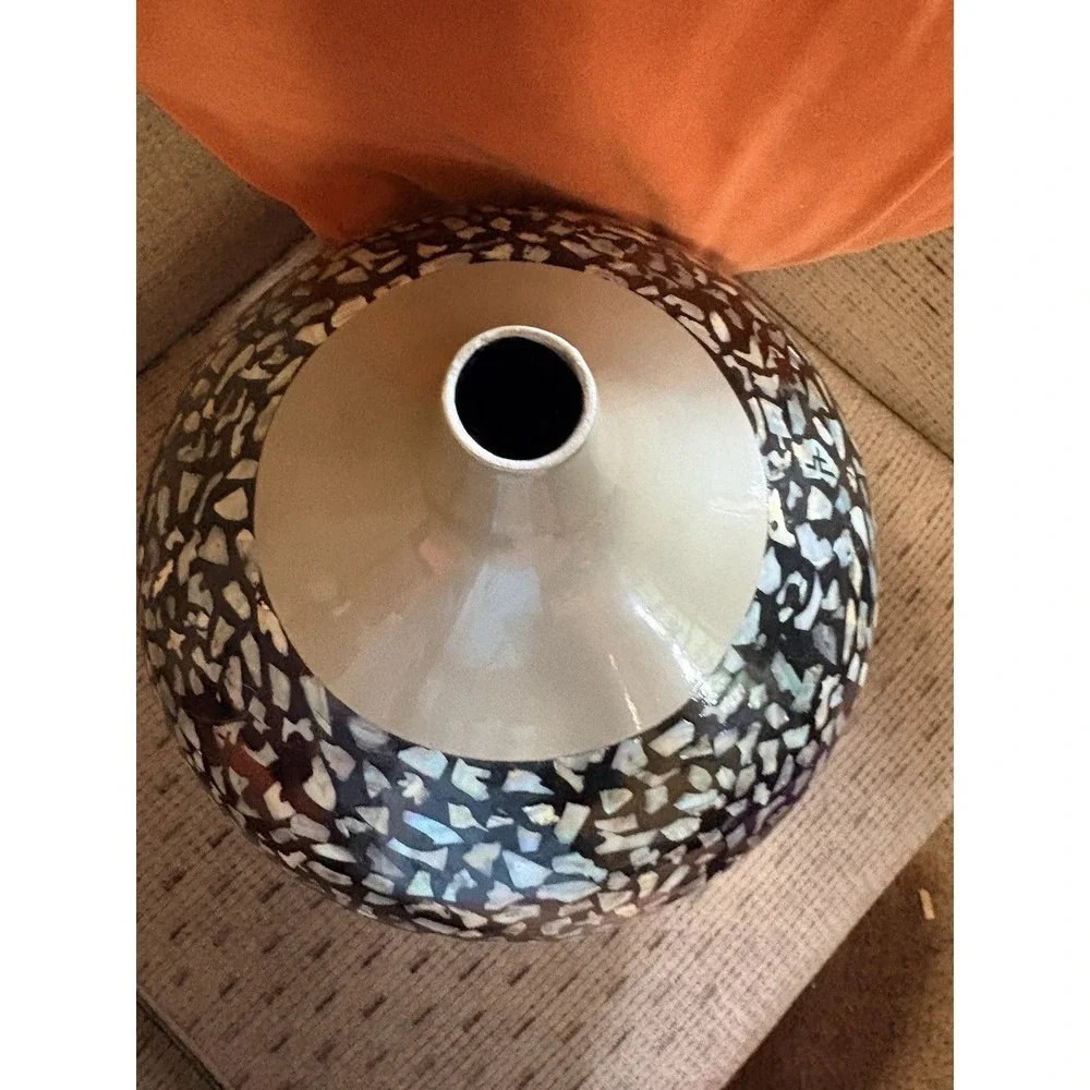 Murano Art Royal Ceramic Vase Mother Of Pearl Inset 12.5